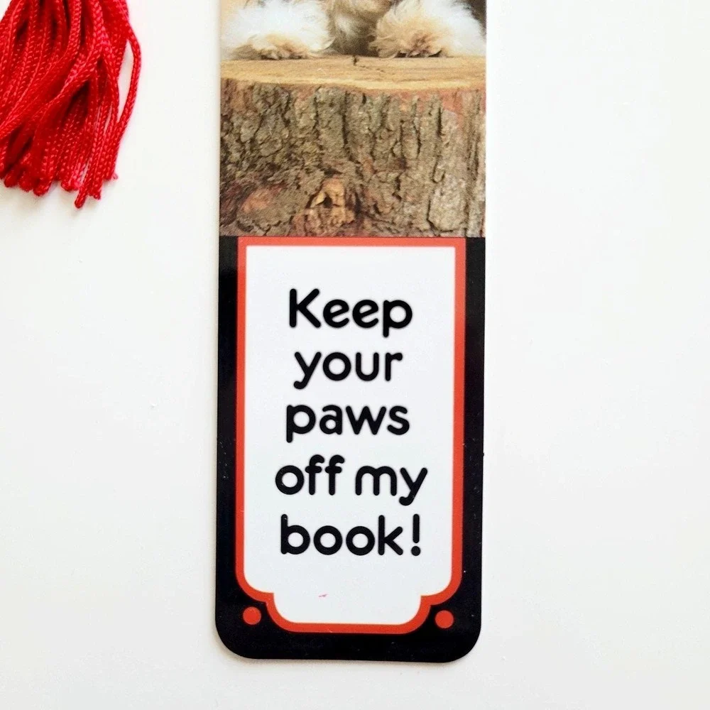 Vintage 90s Tibetan Terrier Bookmark Dog Paws book Tassel 1991 Antioch TBM-08052